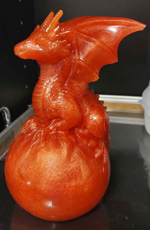 Handmade Orange Dragon on Orb – Fantasy Decor